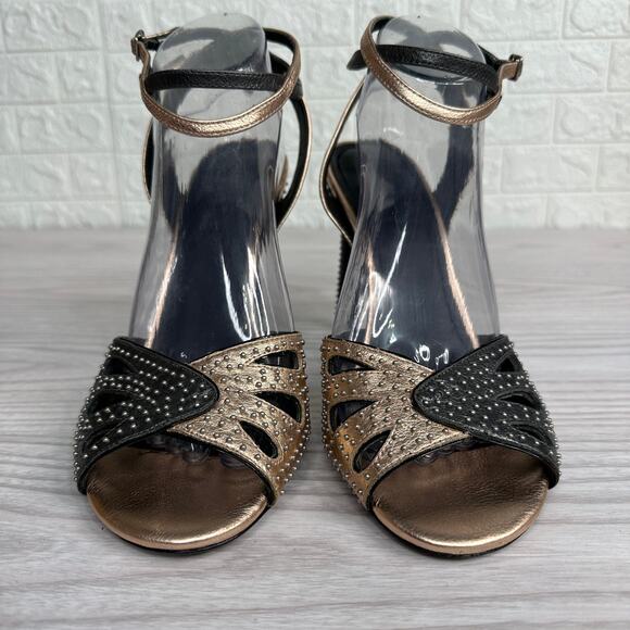 Coach Heels G2000 Prairie Rivets Stiletto Sandal WMNS 10 Black Rose Gold Leather - Picture 4 of 15